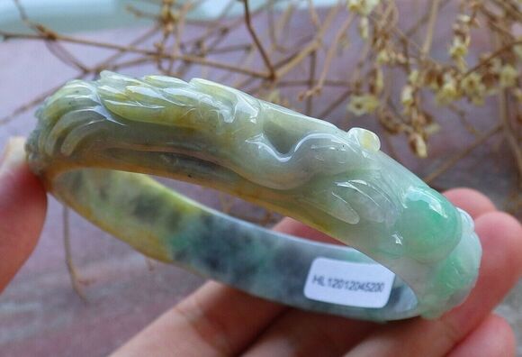 Handmade Jewelry - Certified Natural A JADE Jadeite Dragon Phoenix Bangle Bracelet 58mm 手镯